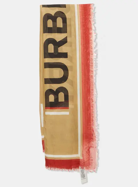 Burberry Beige/Red B Box Text Modal Scarf