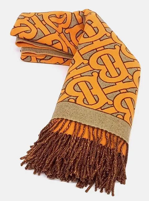 Burberry Wool Orange Beige Shawl and Blanket