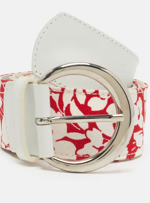 Burberry 85 CM Buckle Belt Red/White Floral Canvas and Leather