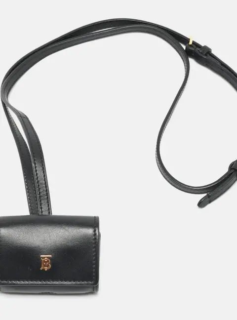 Burberry TB Black Leather Airpod Case with Strap
