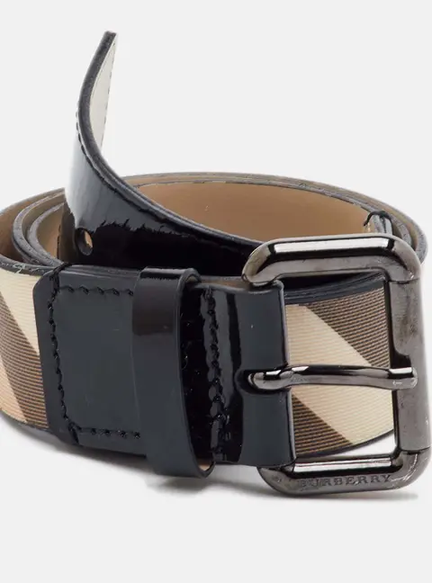 Burberry Size 85 Beige/Black Nova Check PVC and Patent Leather Buckle Belt