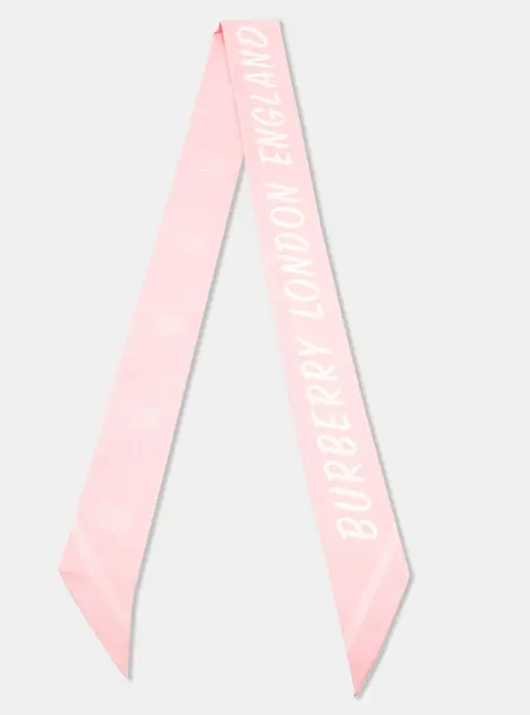 Burberry Pink Logo Print Silk Bandeau Scarf