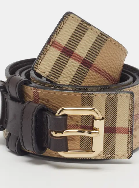 Burberry 80CM Buckle Belt Brown/Beige Haymarket Check Coated Canvas and Leather