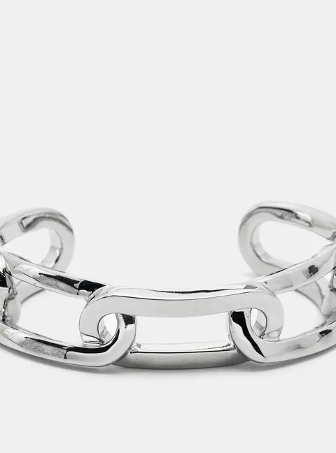 Burberry Chain Link Motif Silver Tone Open Cuff Bracelet M