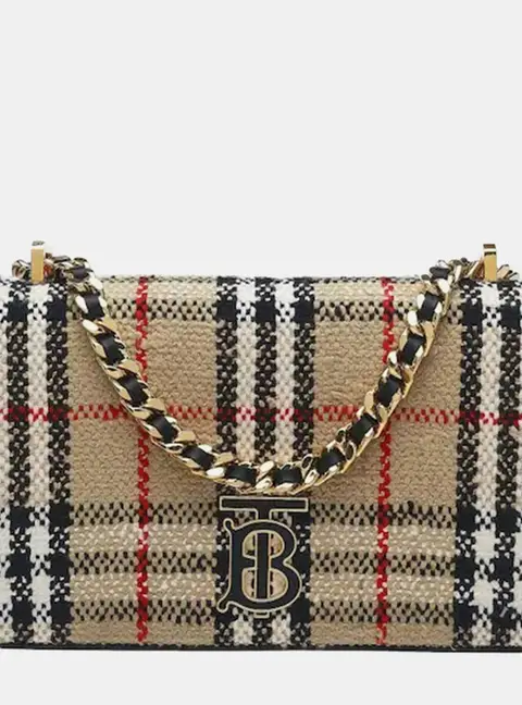 Burberry Vintage Check Lola Small Archive Beige Boucle Tweed Shoulder Bag