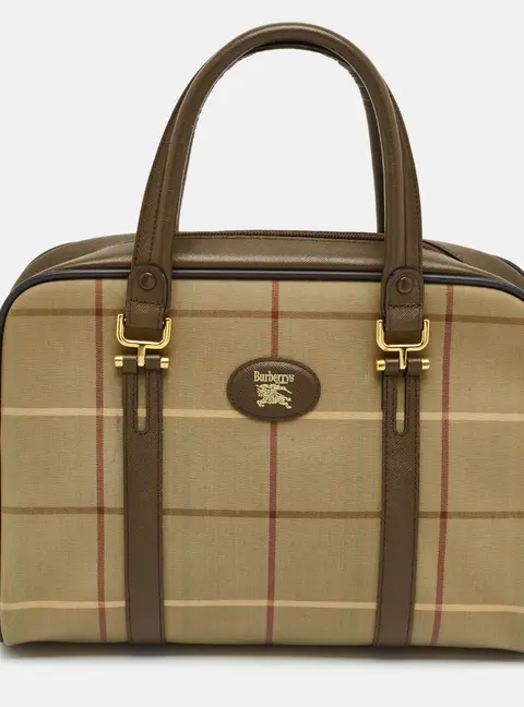Burberry Vintage Beige/Brown Check Fabric Satchel