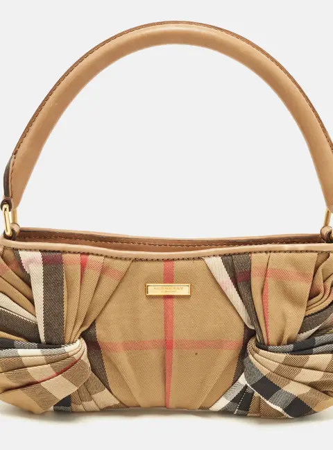 Burberry Sling Knot Beige House Check Canvas and Leather Shoulder Bag