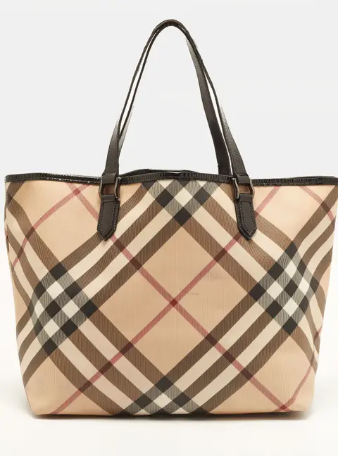 Burberry Nickie Large Beige/Black Nova Check PVC and Patent Leather Tote