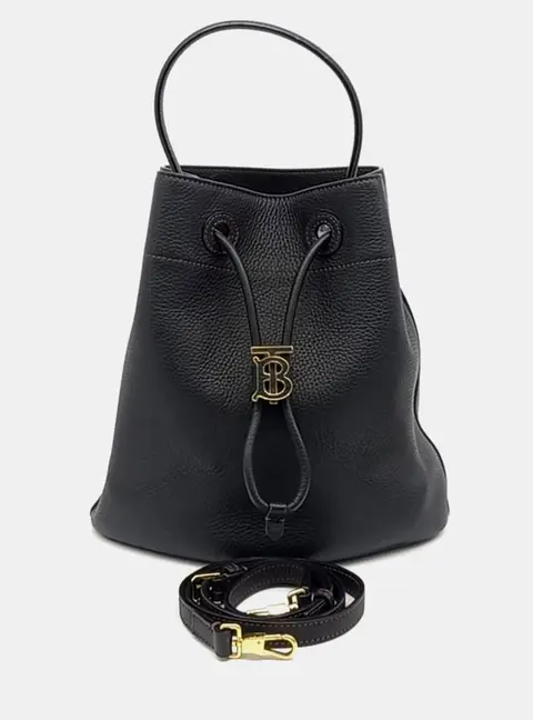 Burberry Black Leather TB Bucket Bag