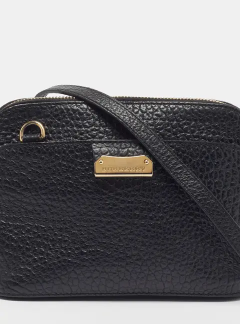 Burberry Harrogate Small Black Pebbled Leather Crossbody Bag