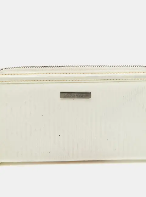 Burberry White Check Embossed Patent Leather Zip Round Wallet
