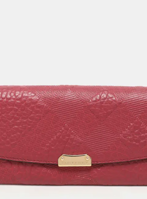 Burberry Red Check Embossed Leather Porter Continental Wallet