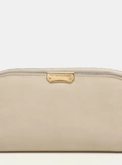 Burberry Cream Leather Zip Around Bifold Wallet