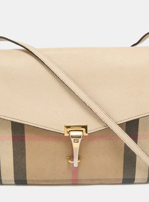 Burberry Cream/Brown House Check Canvas and Leather Macken Flap Crossbody Bag