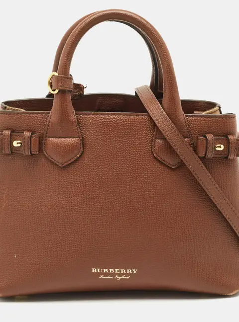Burberry Brown/Beige House Check Fabric and Leather Small Banner Tote