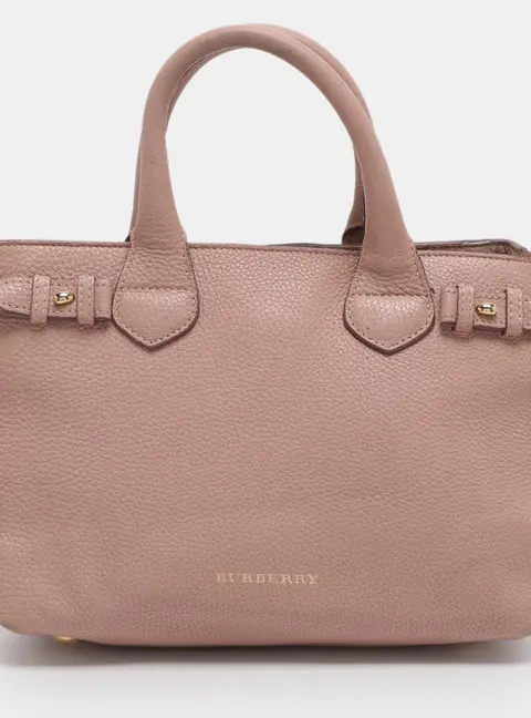 Burberry Banner Small Pink/Beige Leather and House Check Canvas Tote