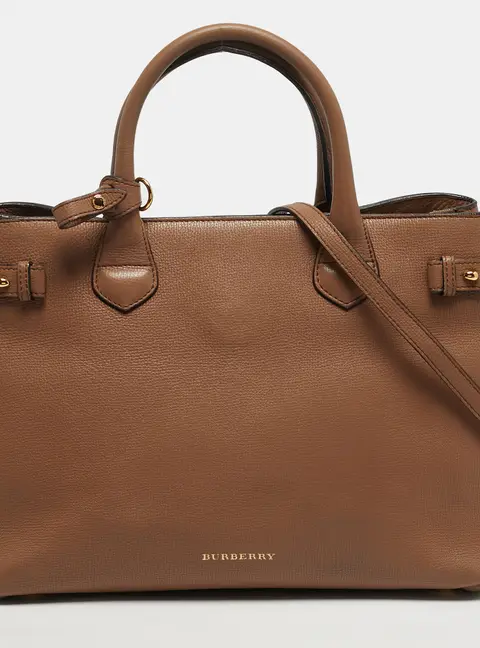 Burberry Banner Medium Beige House Check Canvas and Leather Tote