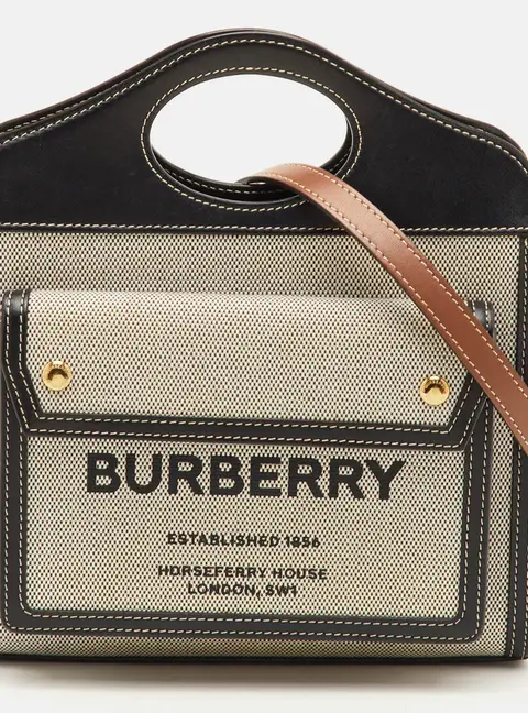 Burberry Pocket Mini Multicolor Canvas and Leather Tote