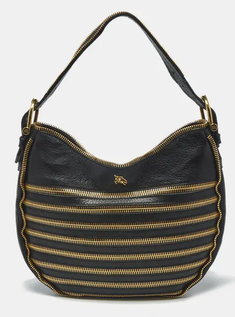 Burberry Zipped Detail Malika Black Leather Hobo
