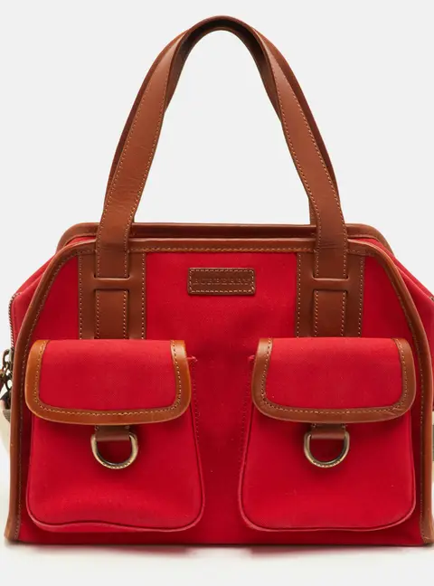 Burberry Red/Beige Nova Check Canvas and Leather Satchel
