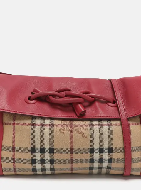 Burberry Beige/Pink Haymarket Check PVC and Leather Shoulder Bag