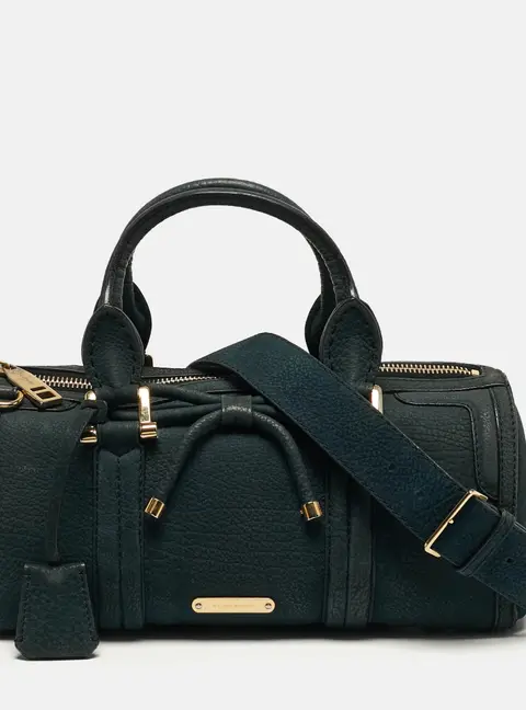 Burberry Barrel Bow Medium Indigo Green Nubuck Leather Bowler Bag