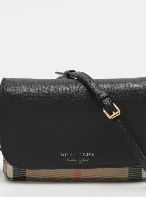 Burberry Hampshire Beige/Black Housecheck Canvas and Leather Shoulder Bag