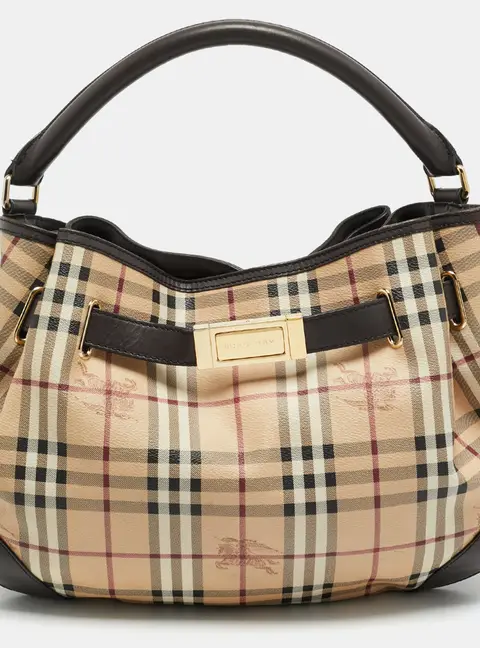 Burberry Willenmore Medium Brown/Beige Haymarket Check PVC and Leather Hobo