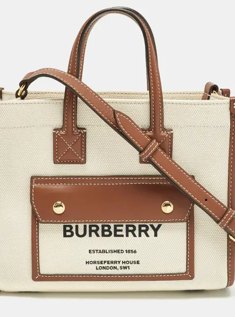 Burberry Freya Mini Brown/Beige Canvas Tote