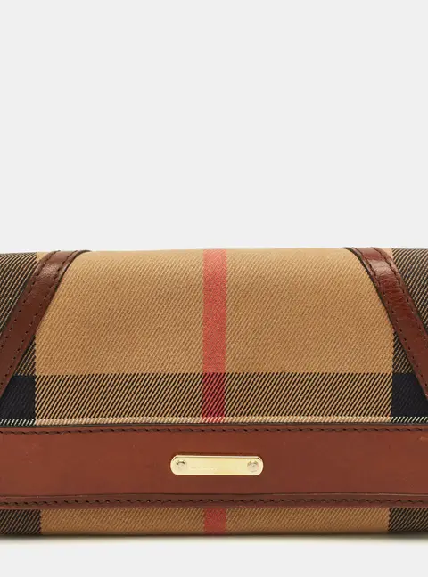 Burberry Leighton Brown/Beige House Check Canvas and Leather Continental Wallet