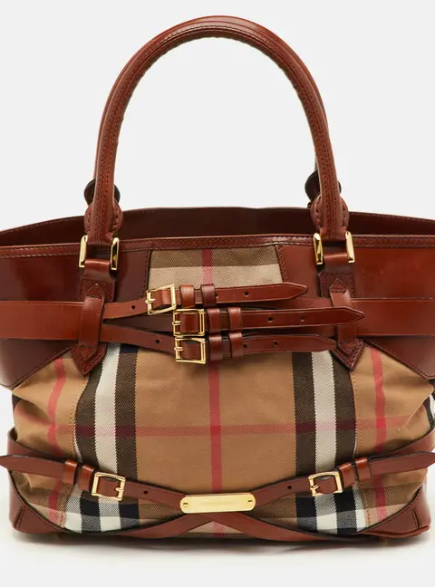 Burberry Bridle Lynher Brown House Check Fabric and Leather Tote