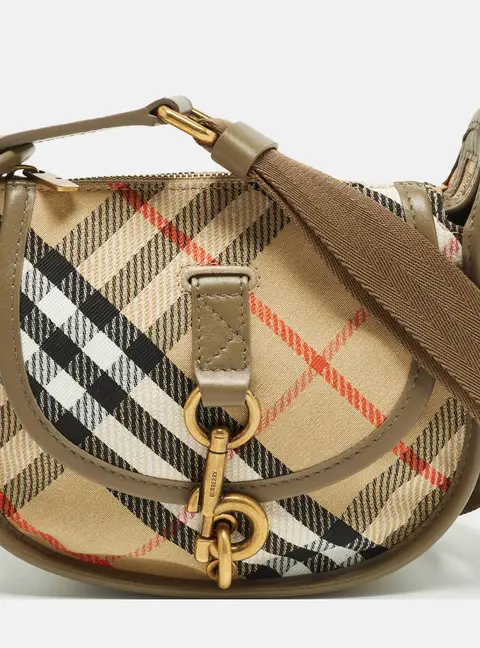 Burberry B Clip Mini Khaki Heritage Check Canvas Messenger Bag