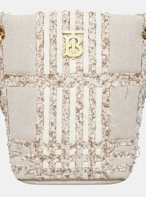 Burberry Lola Needle Punch Check Beige Cotton Bucket Bag