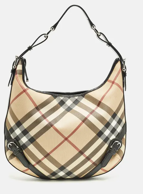 Burberry Larkin Beige/Black Supernova Check PVC and Patent Leather Hobo