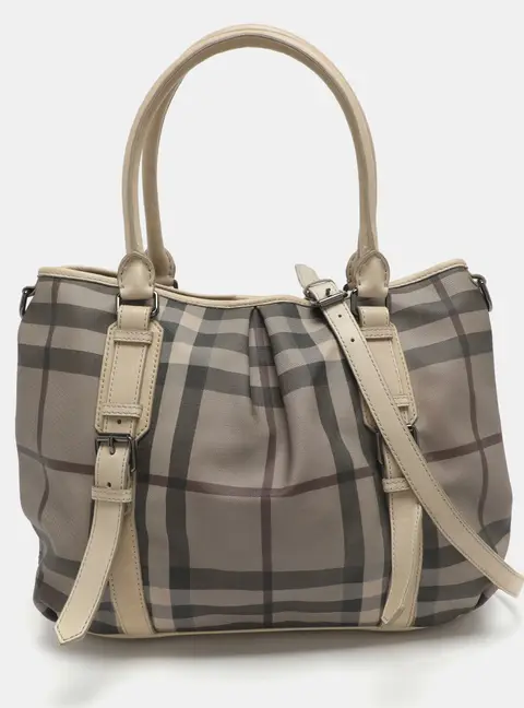 Burberry Northfield Beige/Off-White Smoke Check Coated Canvas and Leather Tote