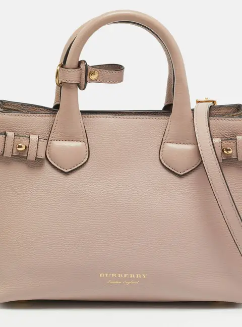 Burberry Banner Small Pink/Beige House Check Fabric and Leather Tote