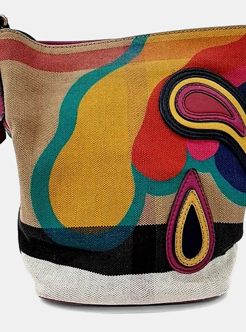 Burberry Susanna Mini Multicolor Canvas & Tassel Hobo Bag