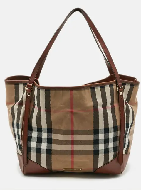 Burberry Canterbury Brown/Beige House Check Canvas and Leather Tote