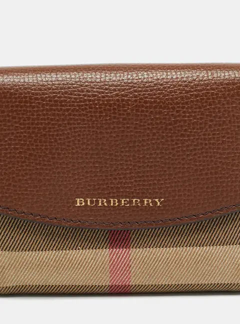 Burberry Brown/Beige House Check Fabric and Leather Luna Compact Wallet