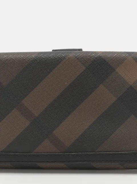 Burberry Brown/Black Leather and Smoke Checked PVC Bifold Wallet