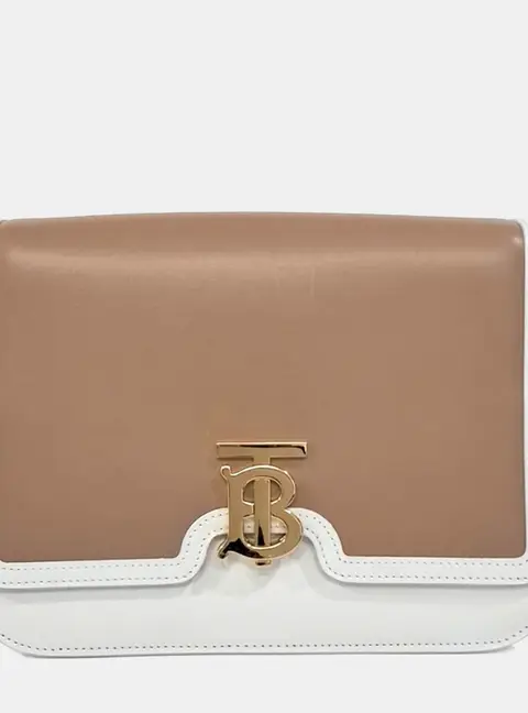 Burberry Beige/Brown Leather TB Crossbody Bag Medium