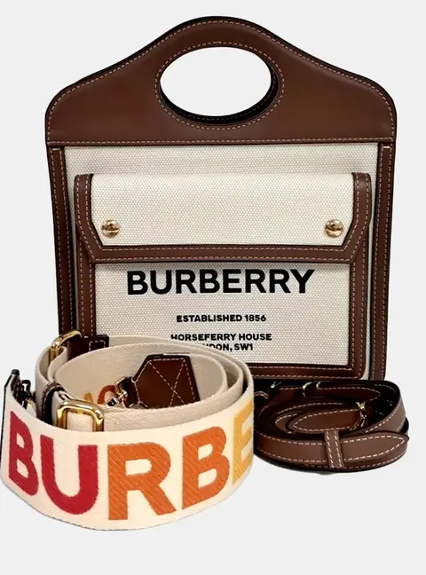 Burberry Mini  Beige Brown Fabric Pocket Bag