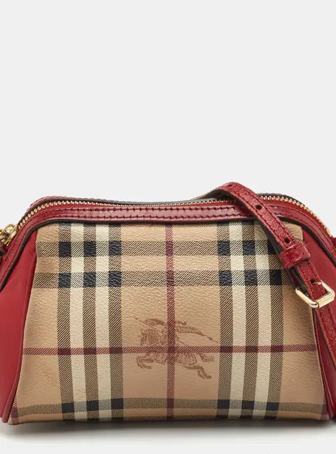 Burberry Blaze Mini Beige/Red Haymarket Check Coated Canvas and Leather Crossbody Bag