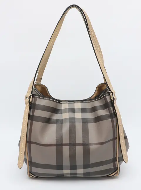 Burberry Canterbury Small Beige Smoke House Check PVC and Leather Tote