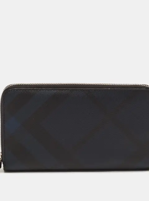 Burberry Zip Blue/Black Check Coated Canvas Continental Wallet