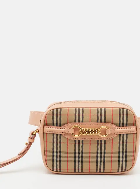 Burberry Link Peach/Beige 1983 Knight Check Fabric and Leather Bum Belt Bag