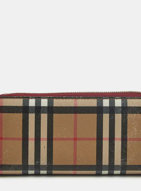 Burberry Zip Around Beige House Check Coated Canvas Continental Wallet