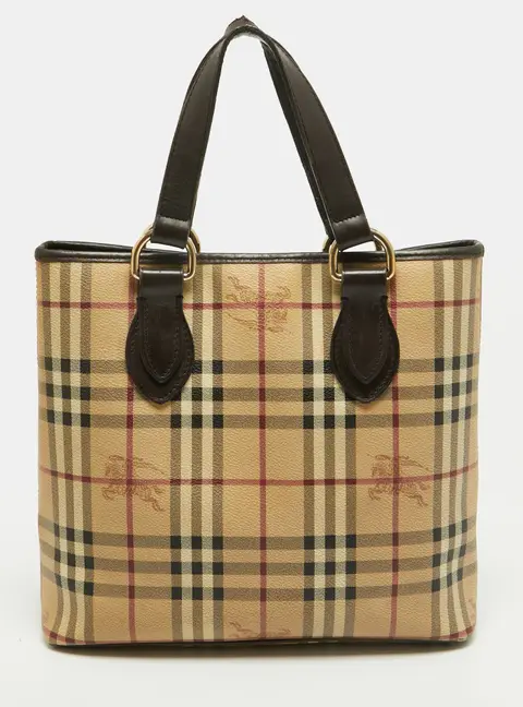 Burberry Onslow Beige/Brown Haymarket Coated Canvas and Leather Tote