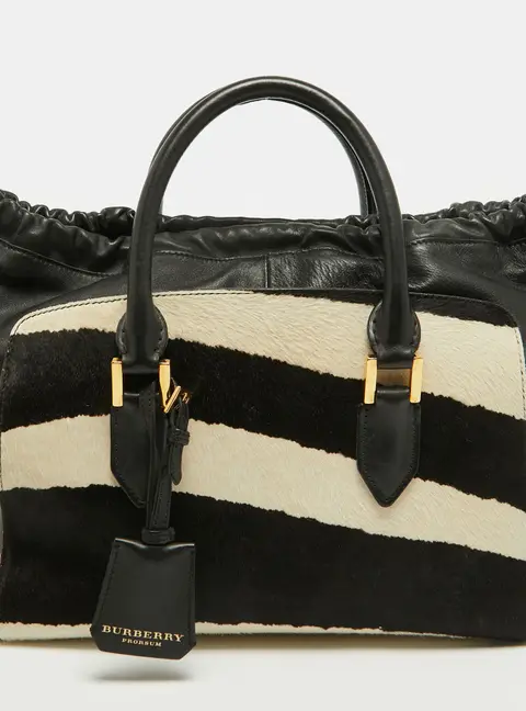 Burberry Dinton Black/White Zebra Print Calfhair and Leather Satchel