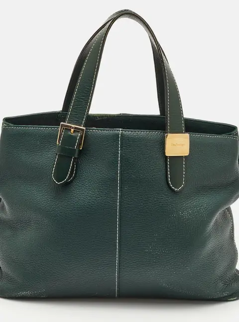 Burberry Vintage Dark Green Leather Buckle Tote